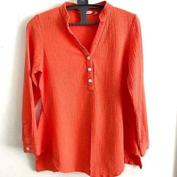 Soft surroundings half button orange top M - Picture 1 of 6